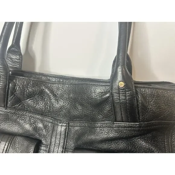 Polo Ralph Lauren Black Leather Tote Shoulder Bag Gold Hardware Classic - Picture 3 of 16